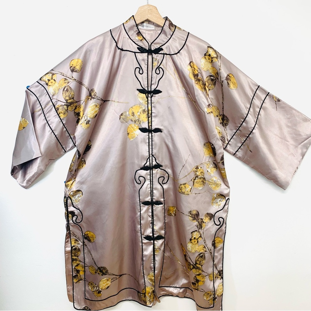 Kimono Robe Oriental Large Mandarin Collar 3/4 Flare Sleeve  Floral Print‎